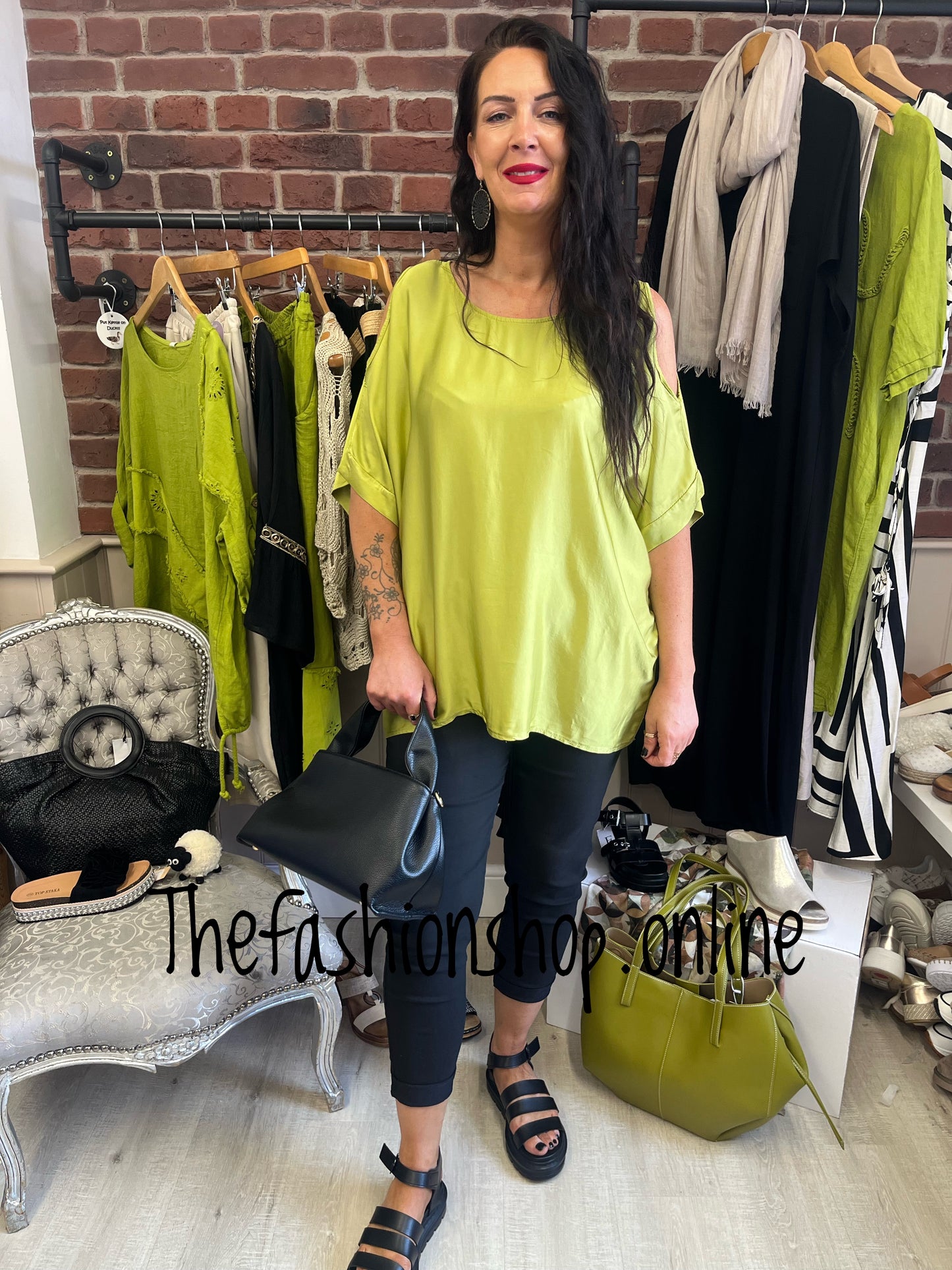 Bernice lime cold shoulder top 14-20