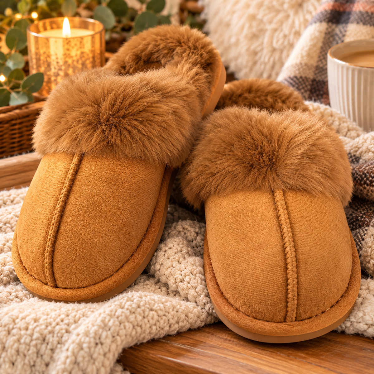 Lola camel faux fur slippers sizes 3-8 (36-41)