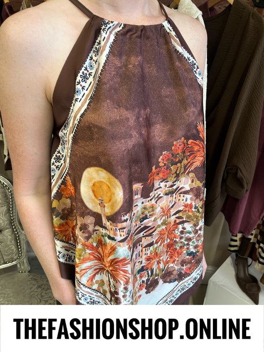 Brown Mediterranean handkerchief top  8-16