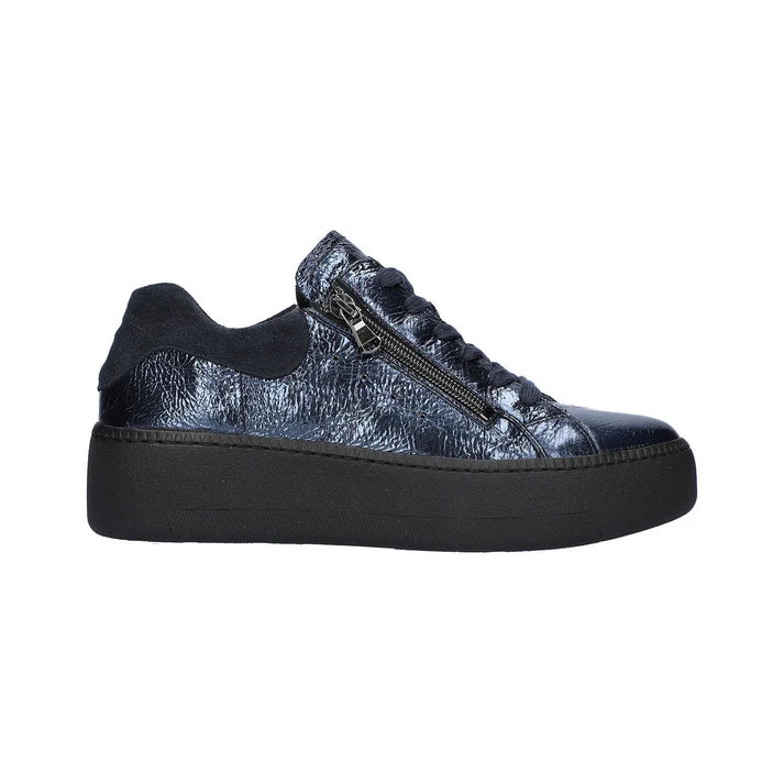 Navy wide fit Waldlaufer lace up with side zip leather trainer sizes 4-8