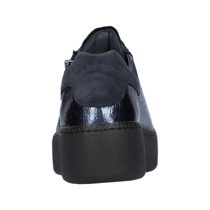 Navy wide fit Waldlaufer lace up with side zip leather trainer sizes 4-8