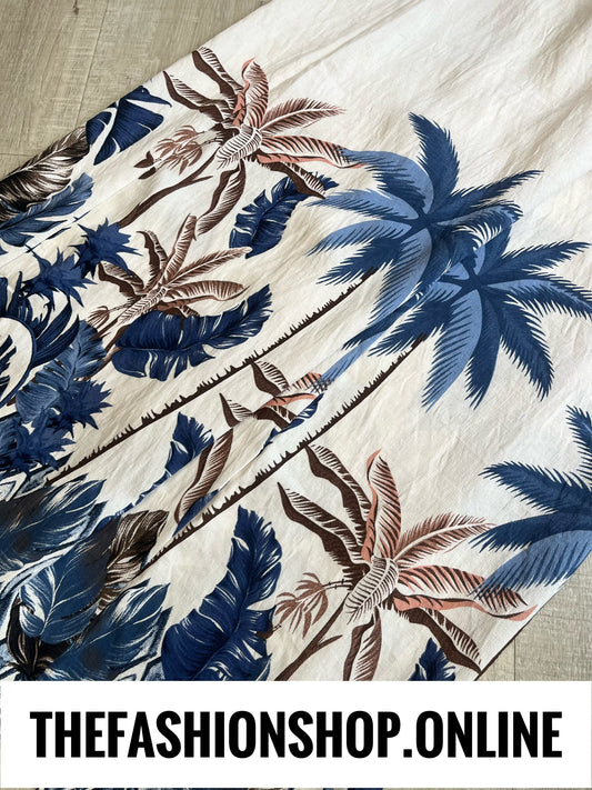 Wendy blue and cream palm leaf trousers 8-14