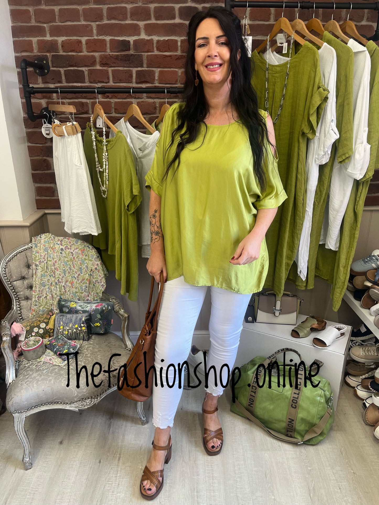 Bernice lime cold shoulder top 14-20
