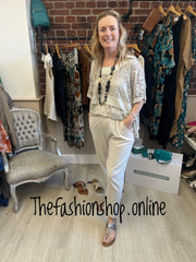 Saloos natural Capri linen mix trousers with pockets sizes 10-22