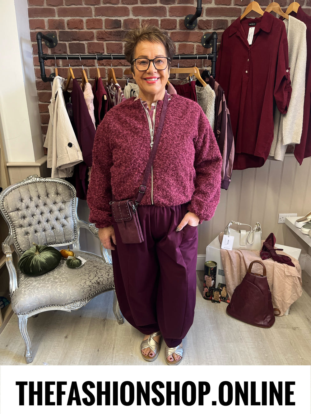 Zizi wine boucle bomber jacket 8-16