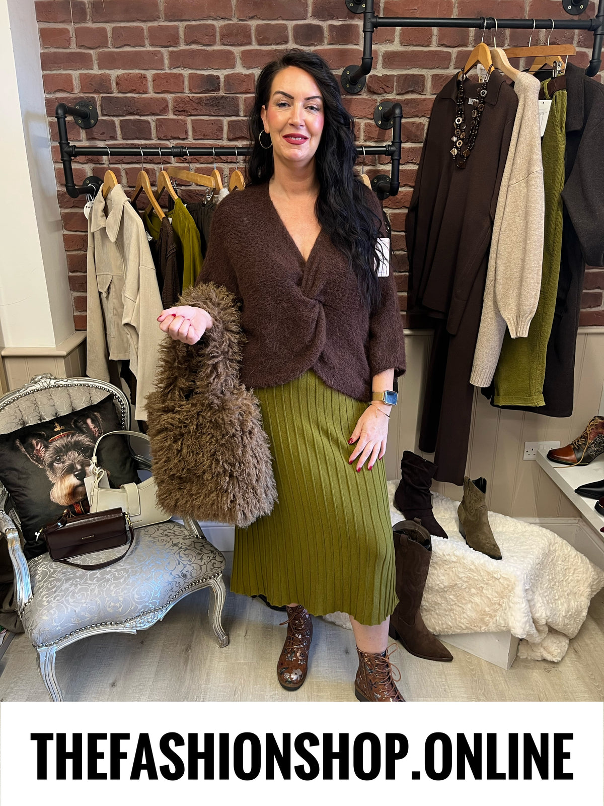 Jenny olive knitted A line skirt 10-16