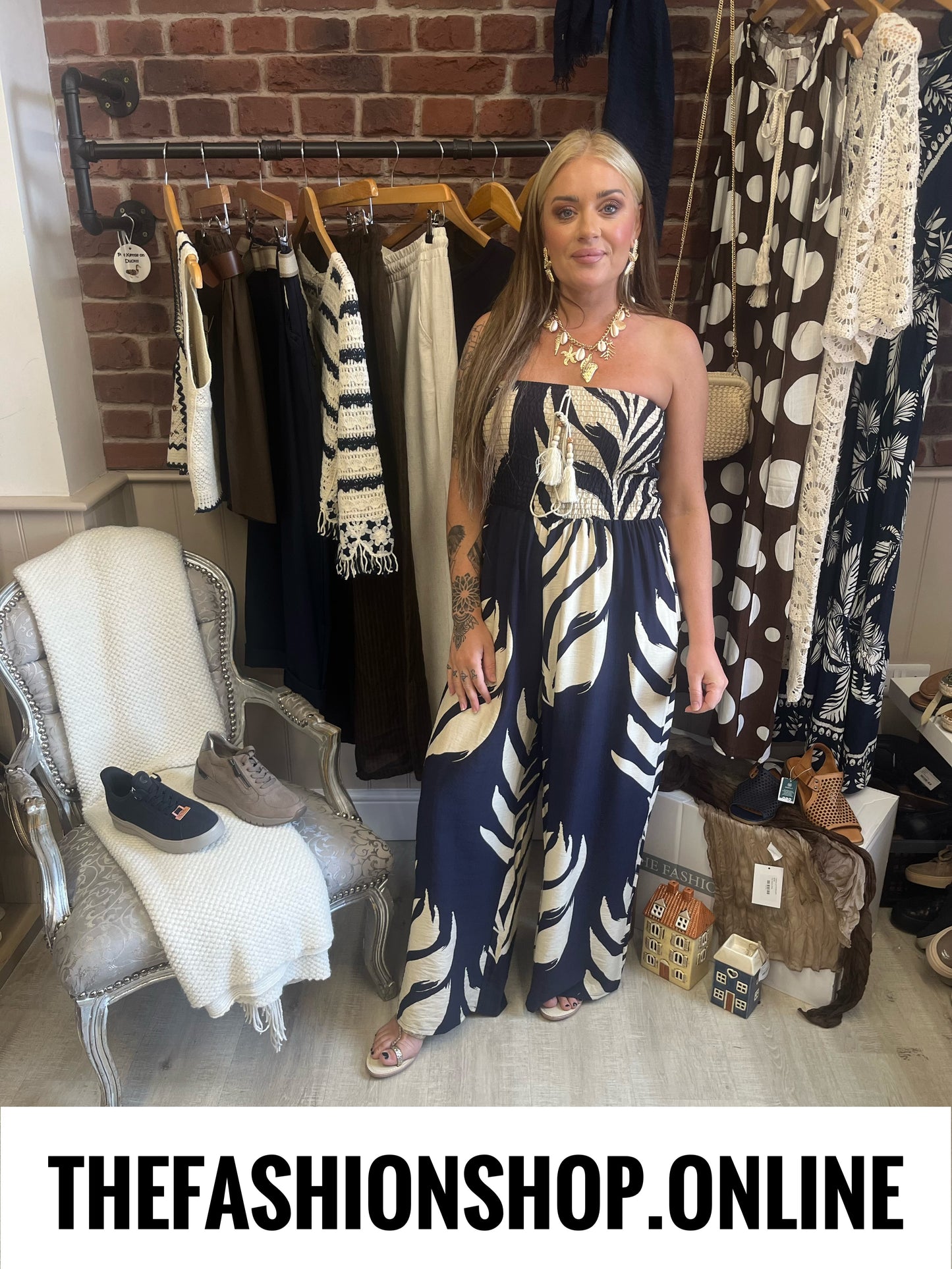 Estelle navy and beige printed jumpsuit 10-16