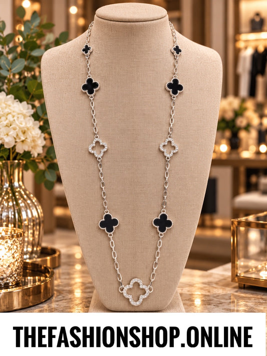 Envy grey and silver sparkle clover necklace