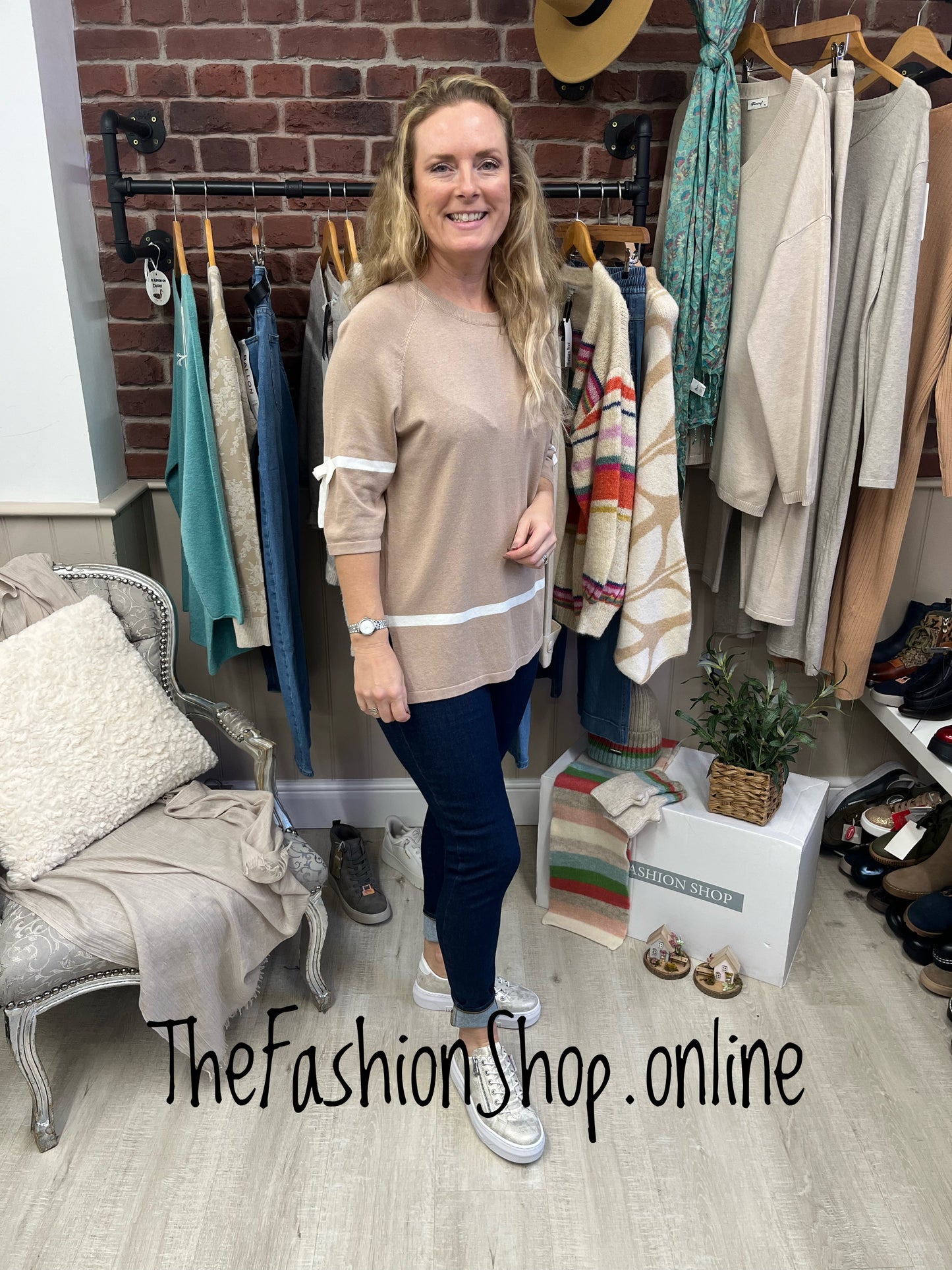 Christina camel and cream knitted top 10-12 and 14-16