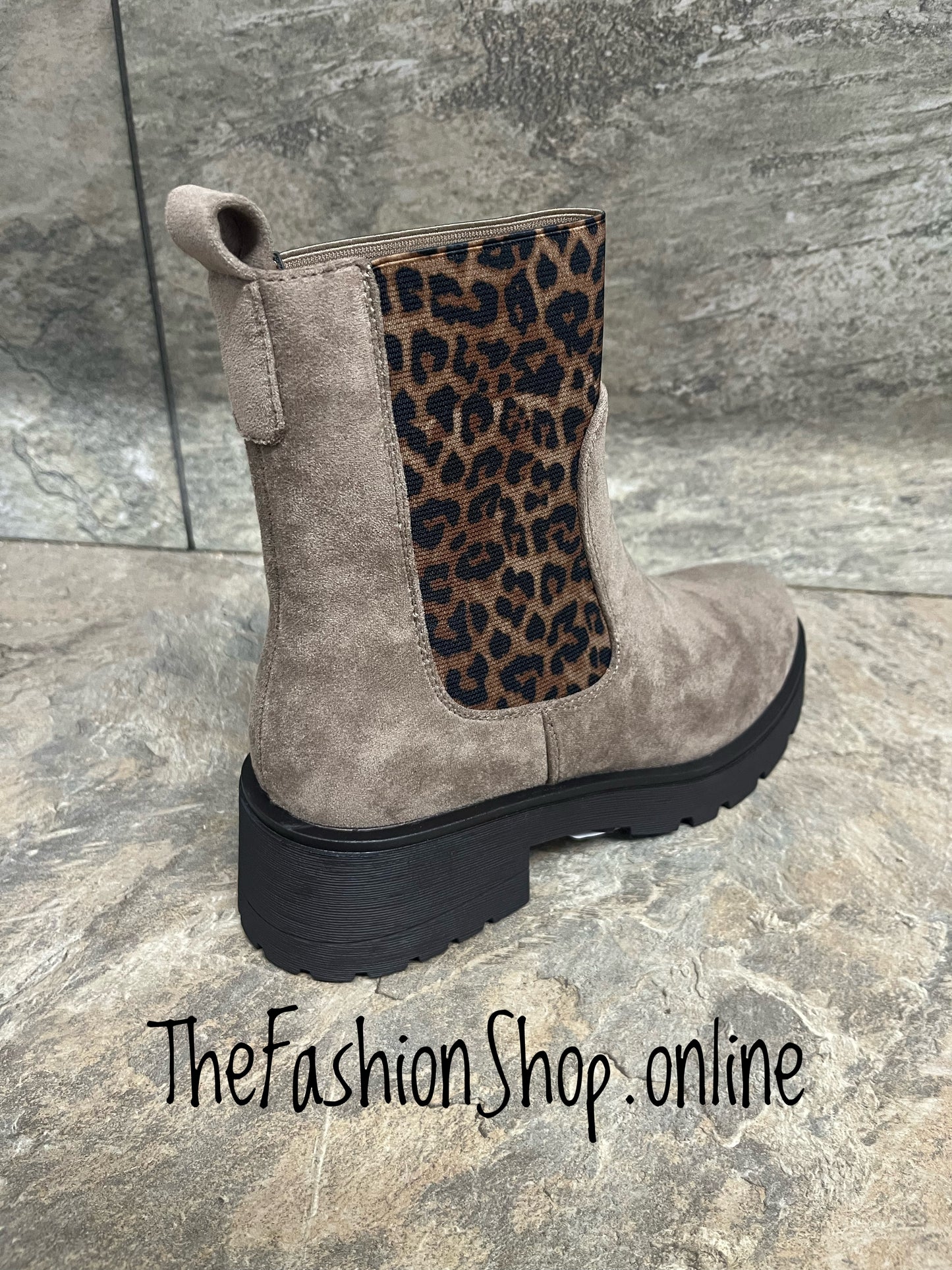 Willow Taupe Boot with Leopard Elastic Trim 3-8
