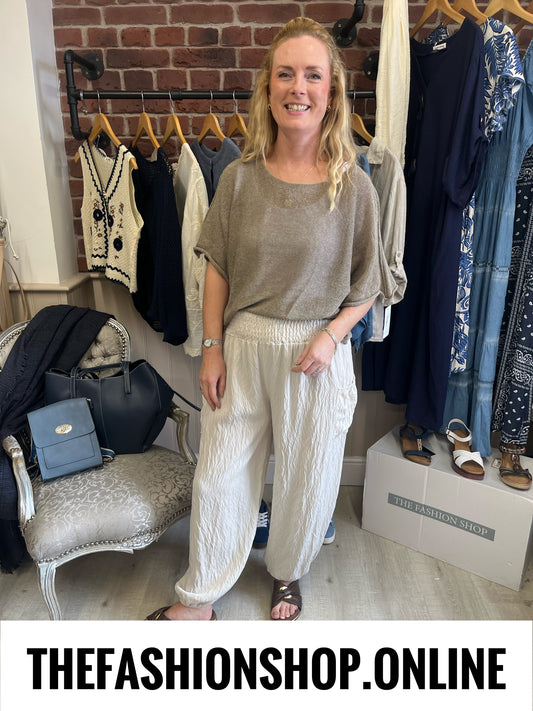 Hattie cream textured trousers 8-16