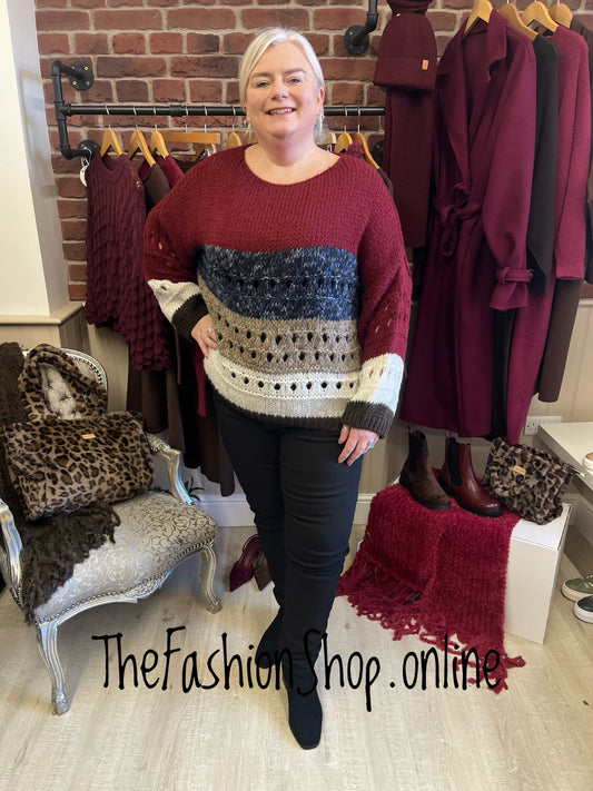Sarah Tempest wine and navy wool mix jumper 12-22