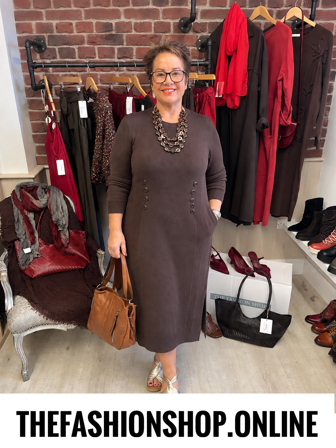 Olivia brown cashmere mix jumper dress sizes 12-14 and 16-18