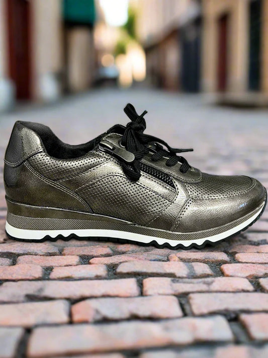 Marco Tozzi pewter trainer with zip and laces 4-9