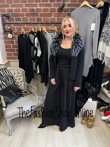 Heather black faux fur collar cardigan 8-12