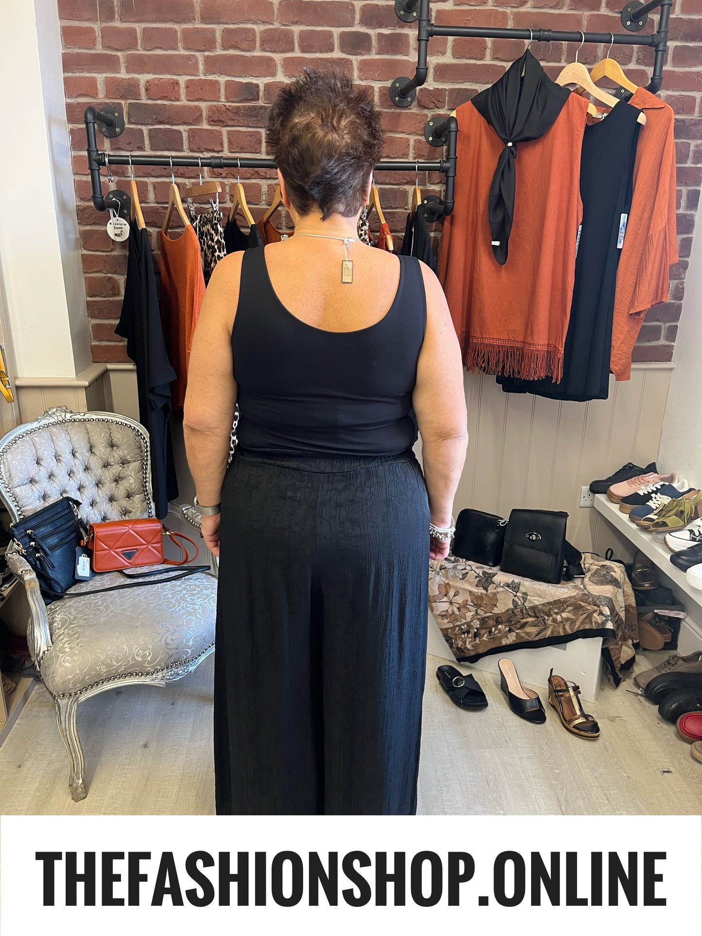 Tiffany black jacquard wide leg trousers 10-16