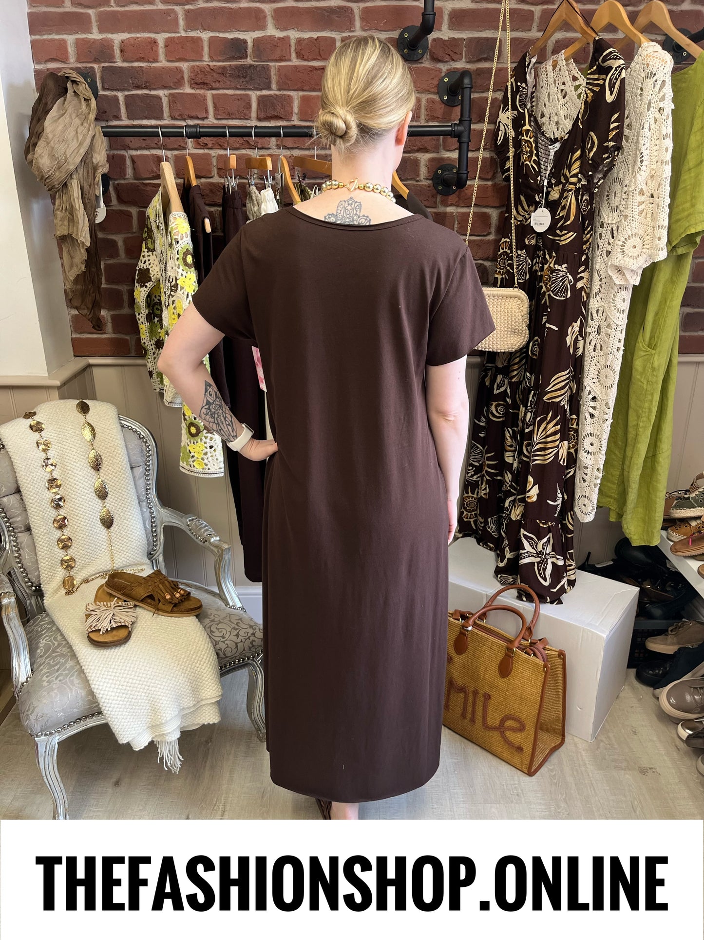 Eden Brown palm tree dress 10-18