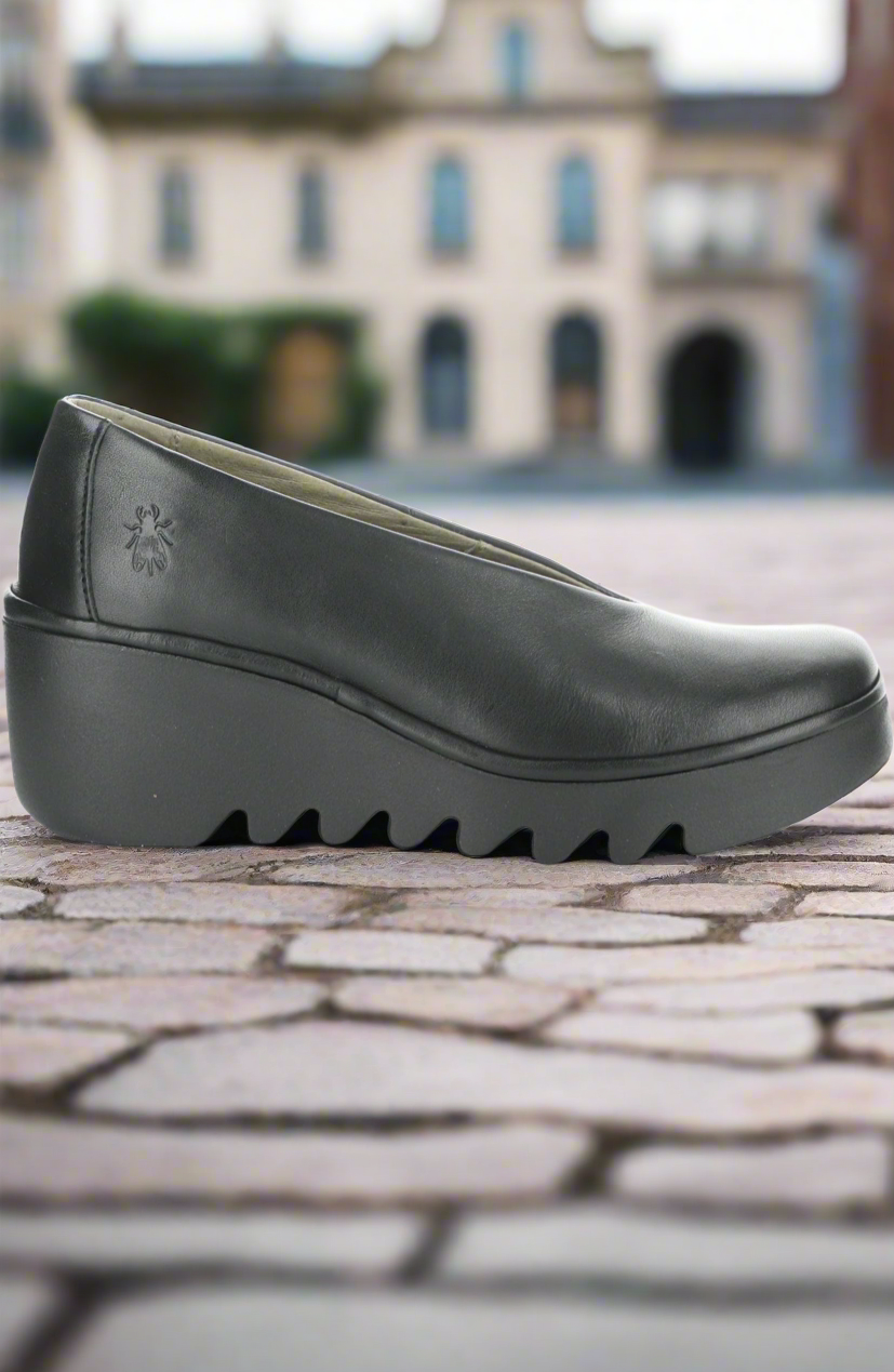 Fly of London Beso Dublin black leather wedge shoes sizes 4-8