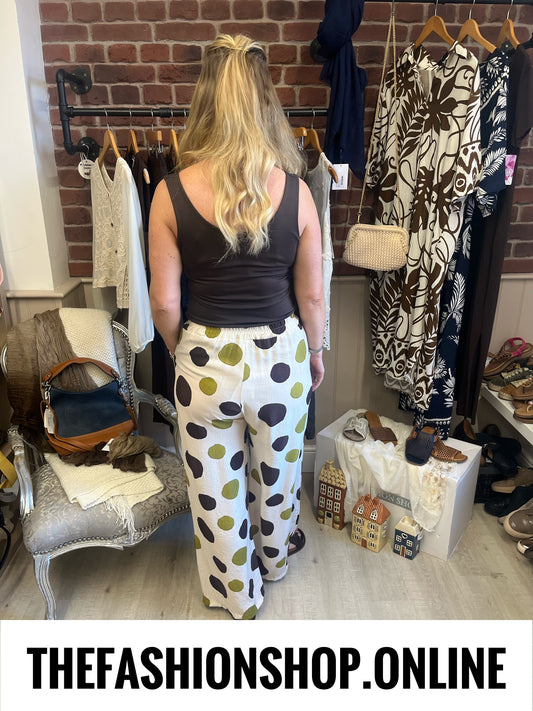 Amanda spot print palazzo trousers 10-16