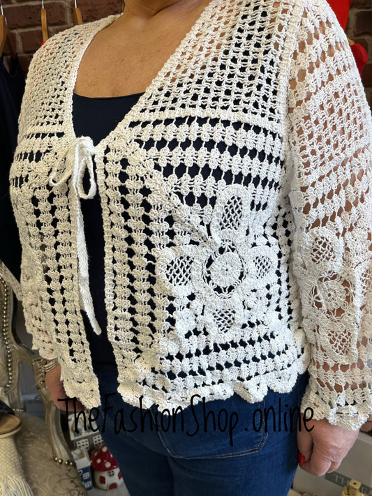 Sophie White Crochet Cardigan 14-20