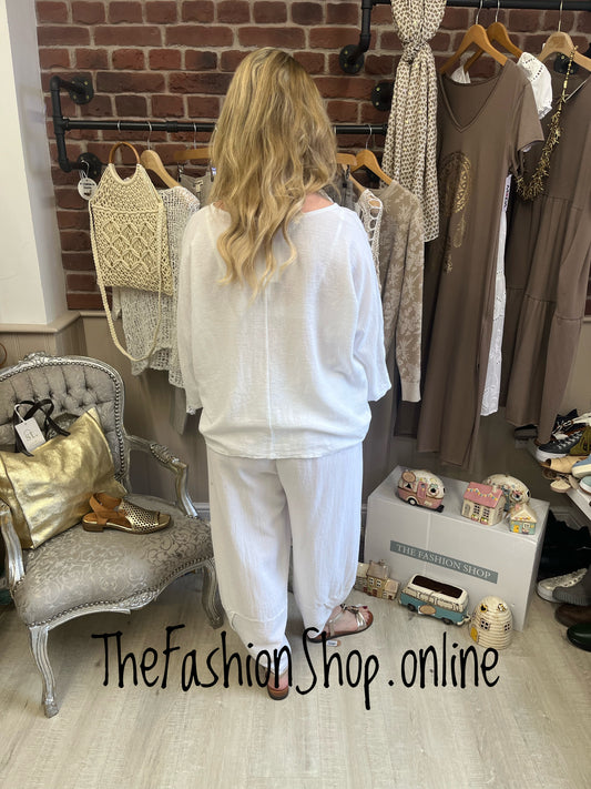 Hayley white linen mix enzyme wash top 10-16