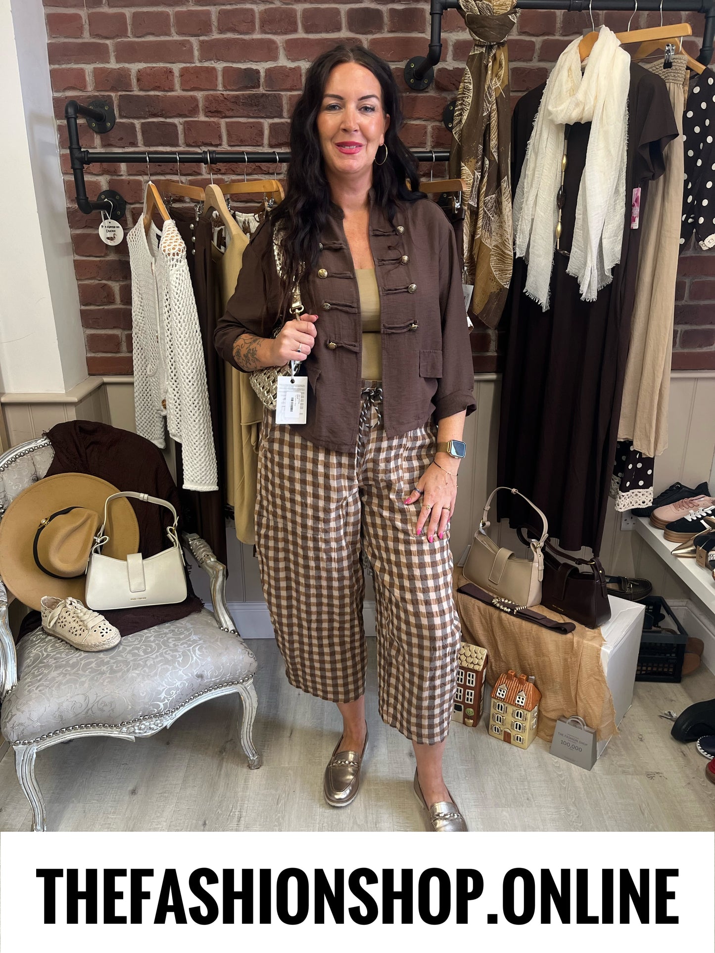 Harper brown gingham balloon leg trousers 8-16