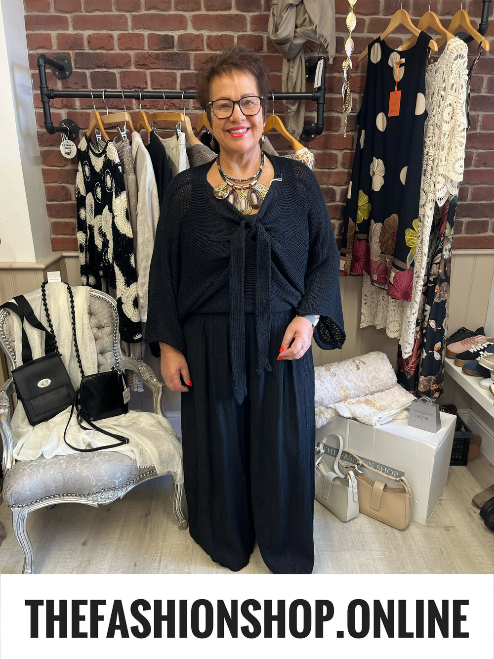 Pamela black tie front knit 12-20