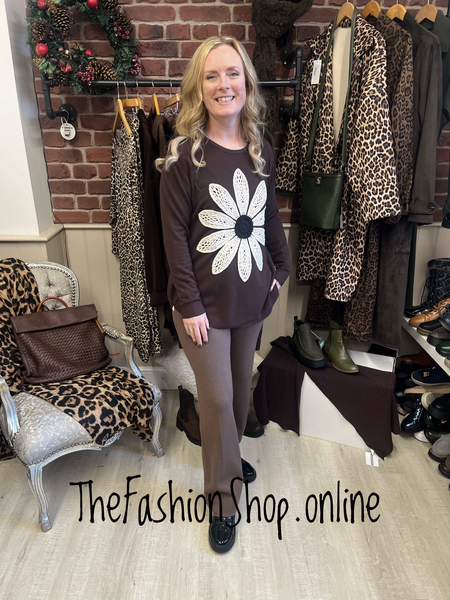 Freya brown embroidered flower jumper 10-16