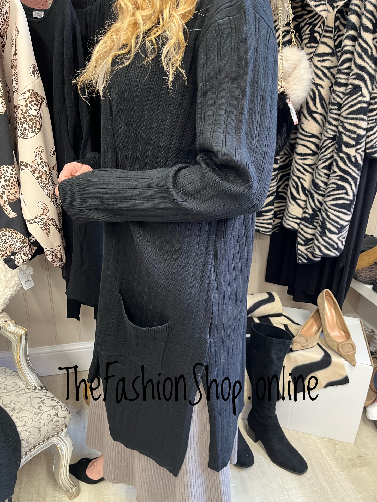 Hattie black ribbed longline cardigan 10-16