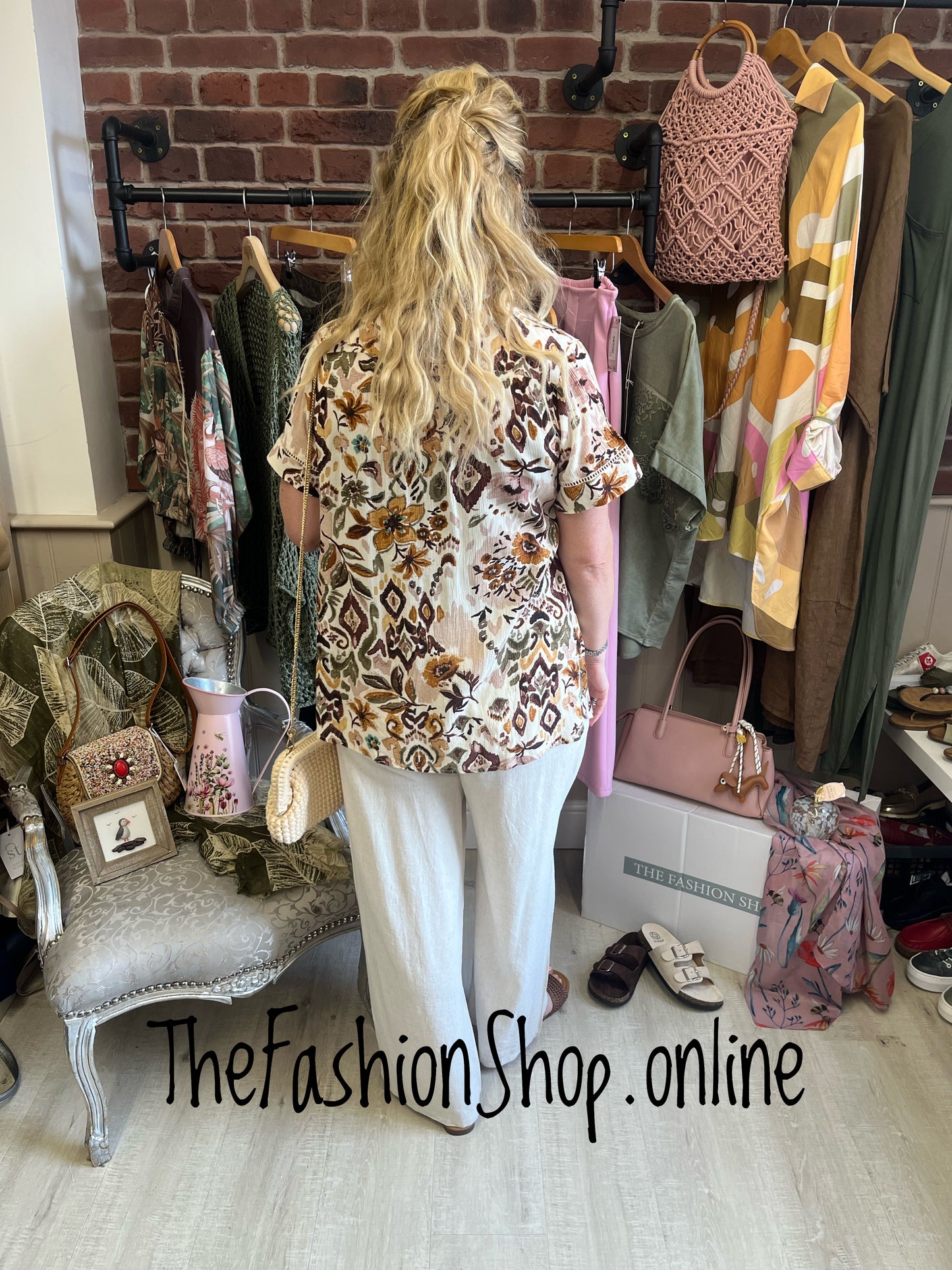 Naomi brown and khaki printed shirt sizes 12, 14 , 16 and 18