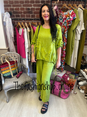Kara olive linen top 12-18