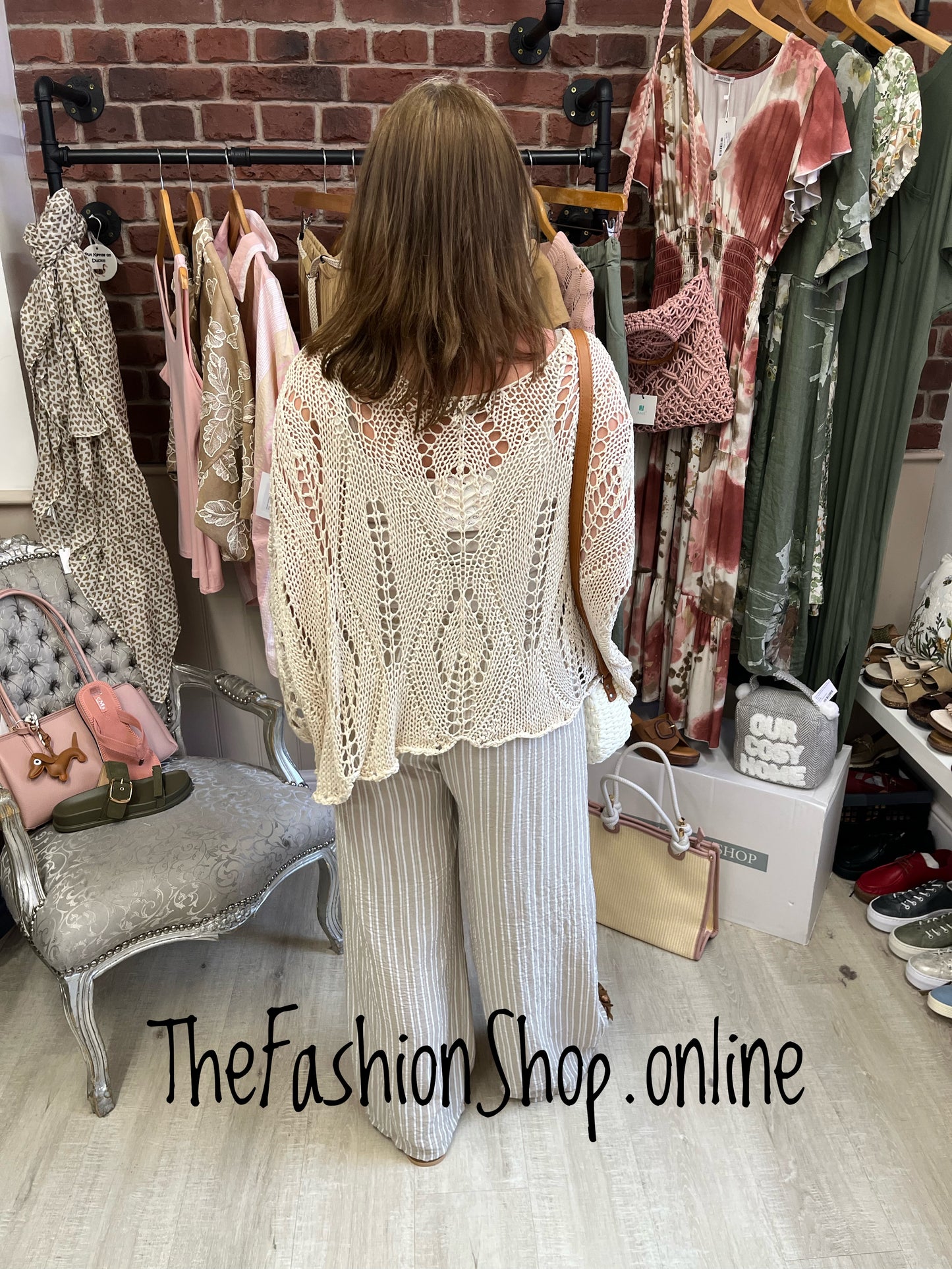 Kimberley beige and white striped trousers 10-16