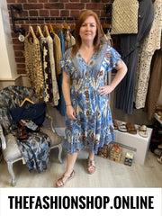 Harmony Indigo Nomad Midi V Neck Dress 10-18