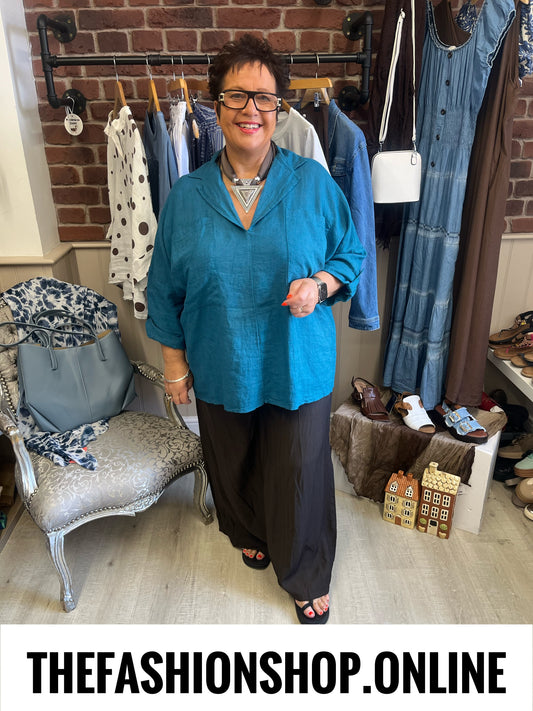 Helena teal linen mix shirt 16-22