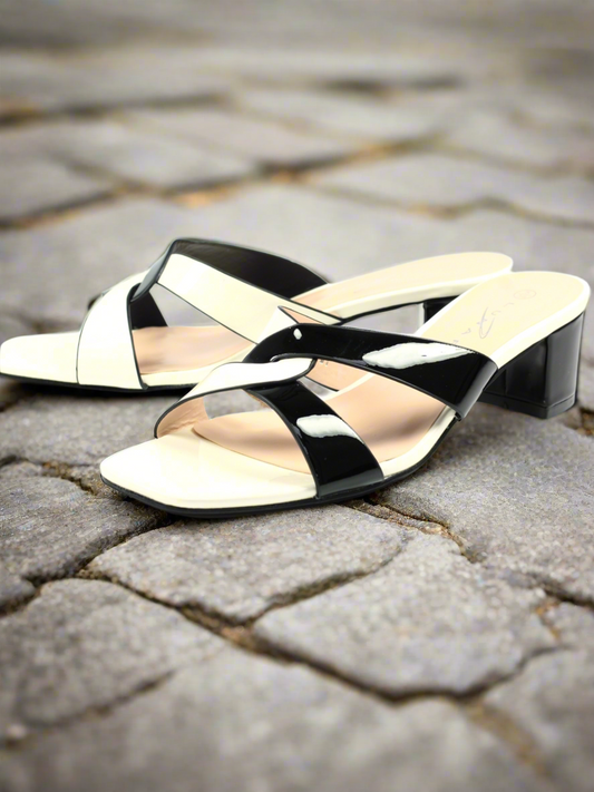 White Lunar Valencia twist front heeled mule