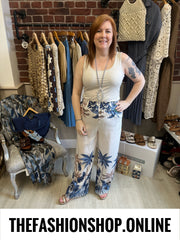 Wendy blue and cream palm leaf trousers 8-14