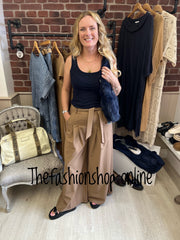 Camel wide leg belted trousers  8-10 and 12-14