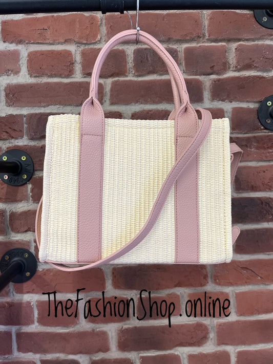 St Tropez small summer bag in cream with pink