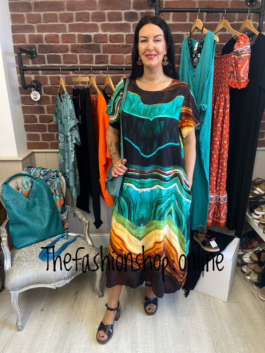 Virginia teal and black abstract dress 12-18