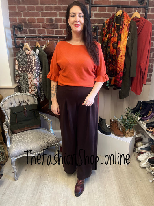 Tess burnt orange jumper with frill sleeve 8-14