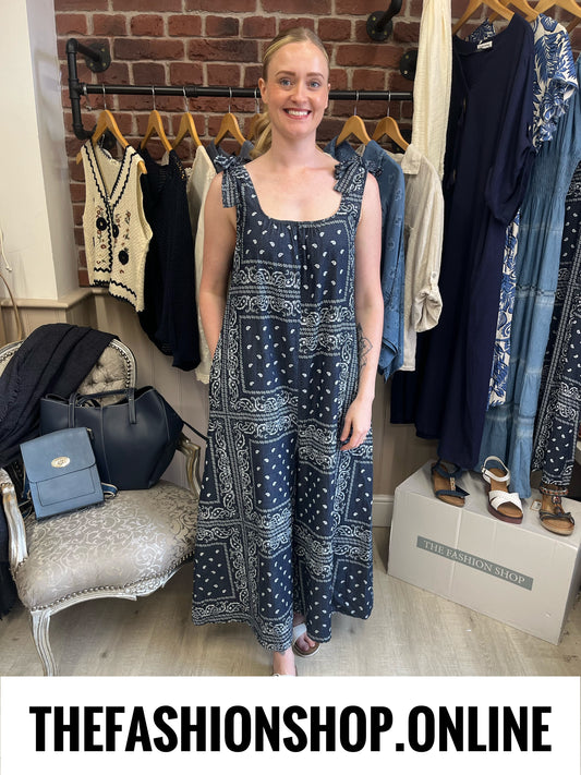 Gracie navy paisley print dungarees 10-16