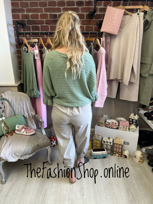 Eleanor sage green frill sleeve jumper 10-16