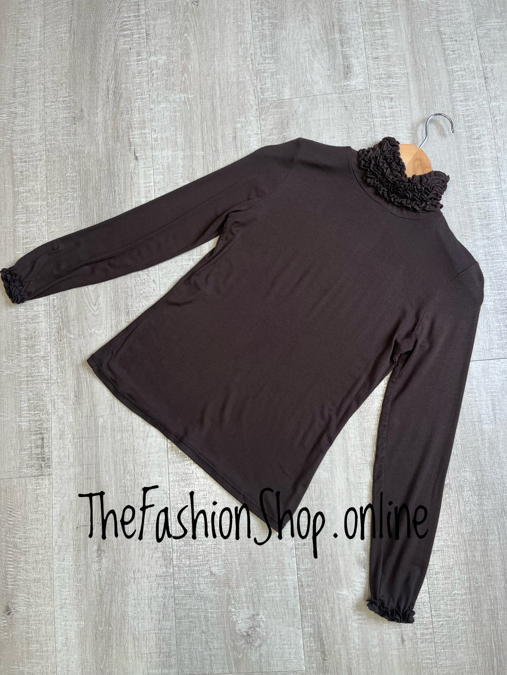 Heidi brown ruffle neck polo top 8-10
