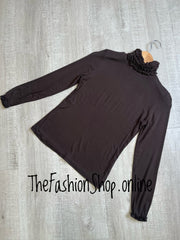 Heidi brown ruffle neck polo top 8-10