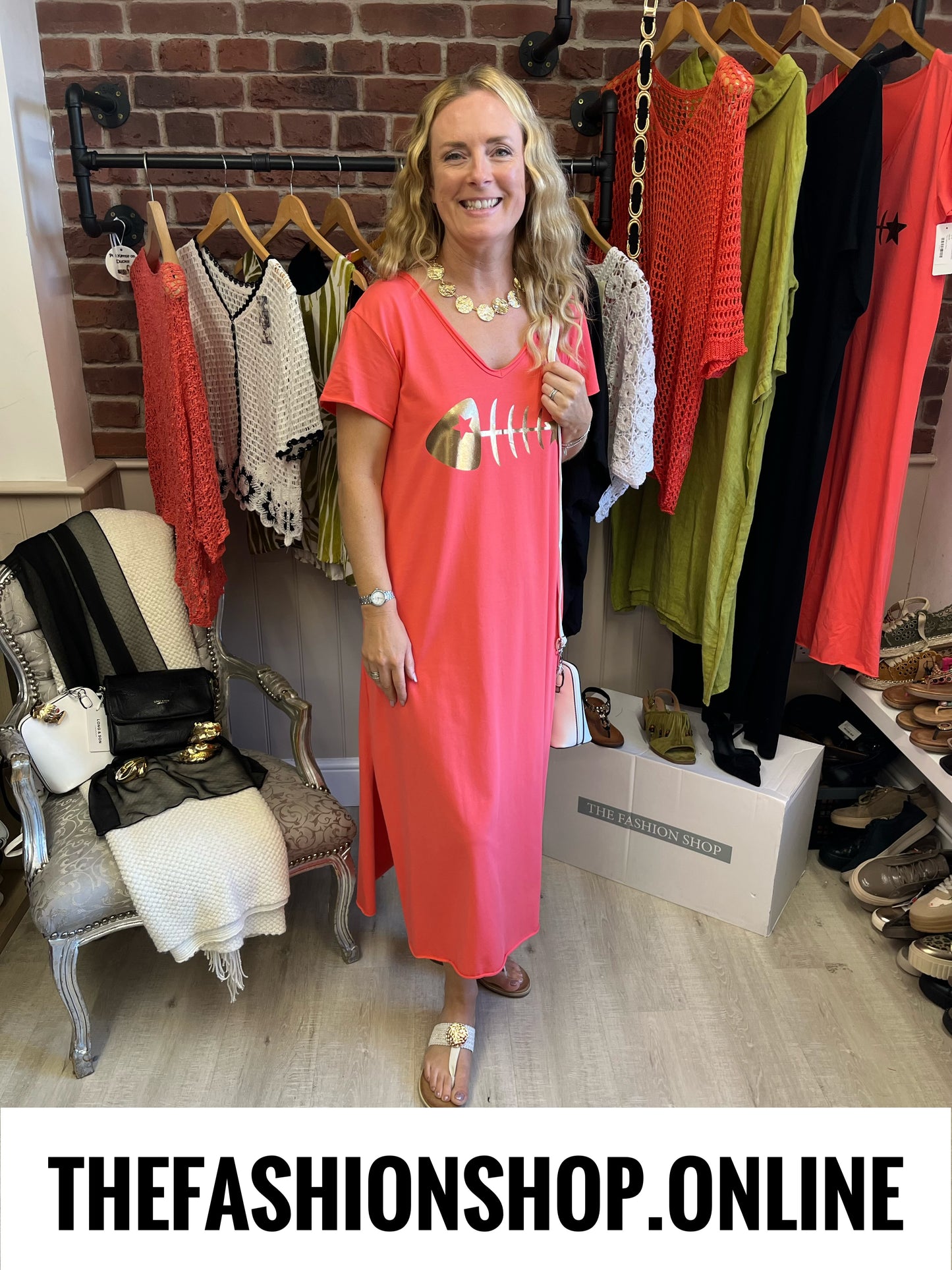 Eden Coral Gold Fishbone dress 10-18