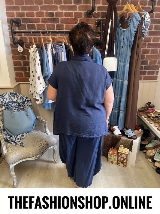 Marlene navy linen mix drape jacket 14-22