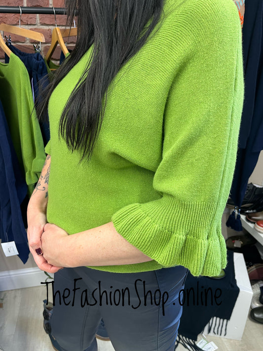 Tess green jumper with frill sleeve 8-14
