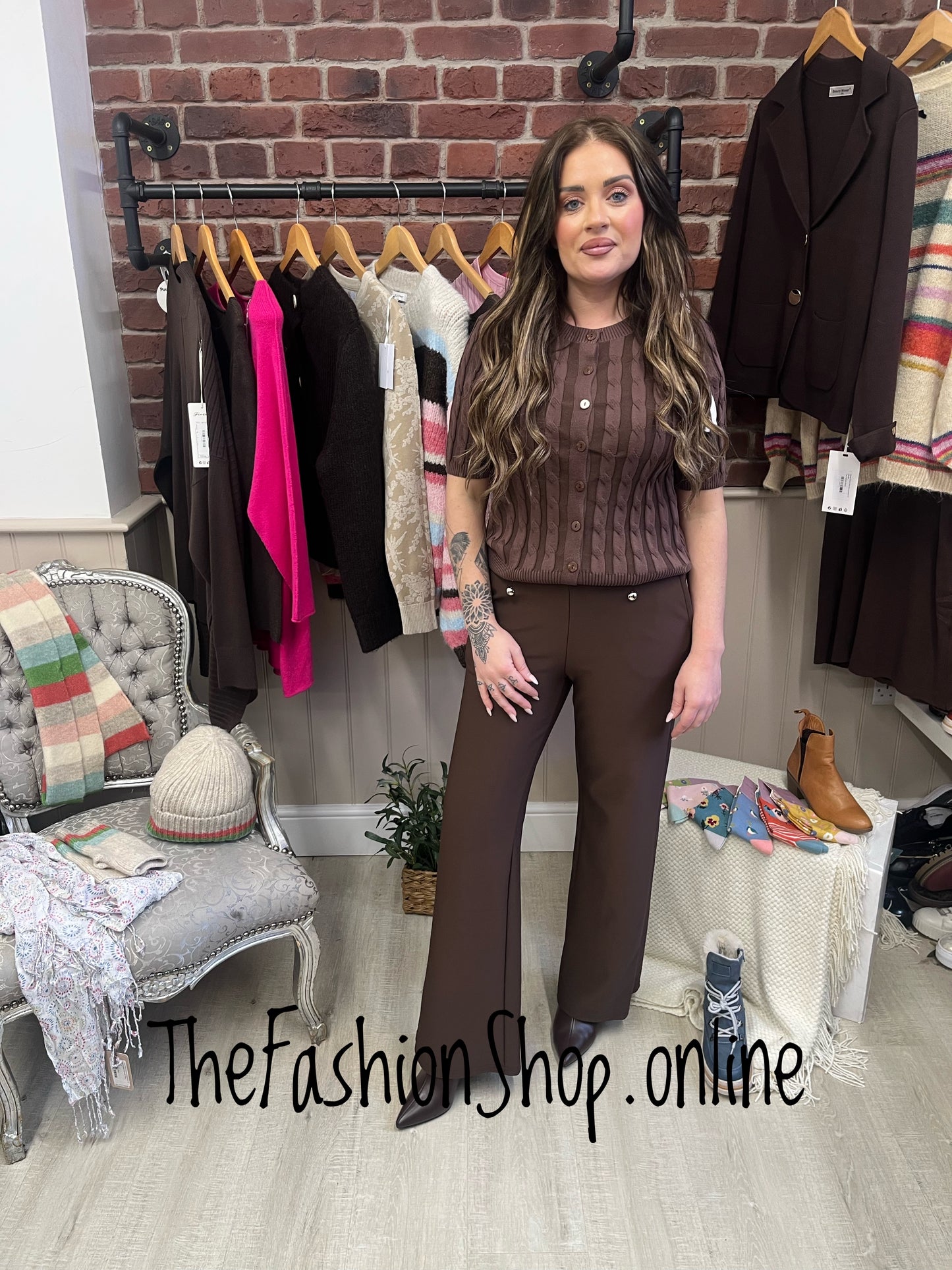 Jasmine brown cable knit button top 8-16