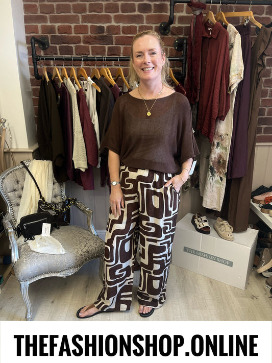 Tasmin brown and beige linen mix trousers 8-10 and 12-14