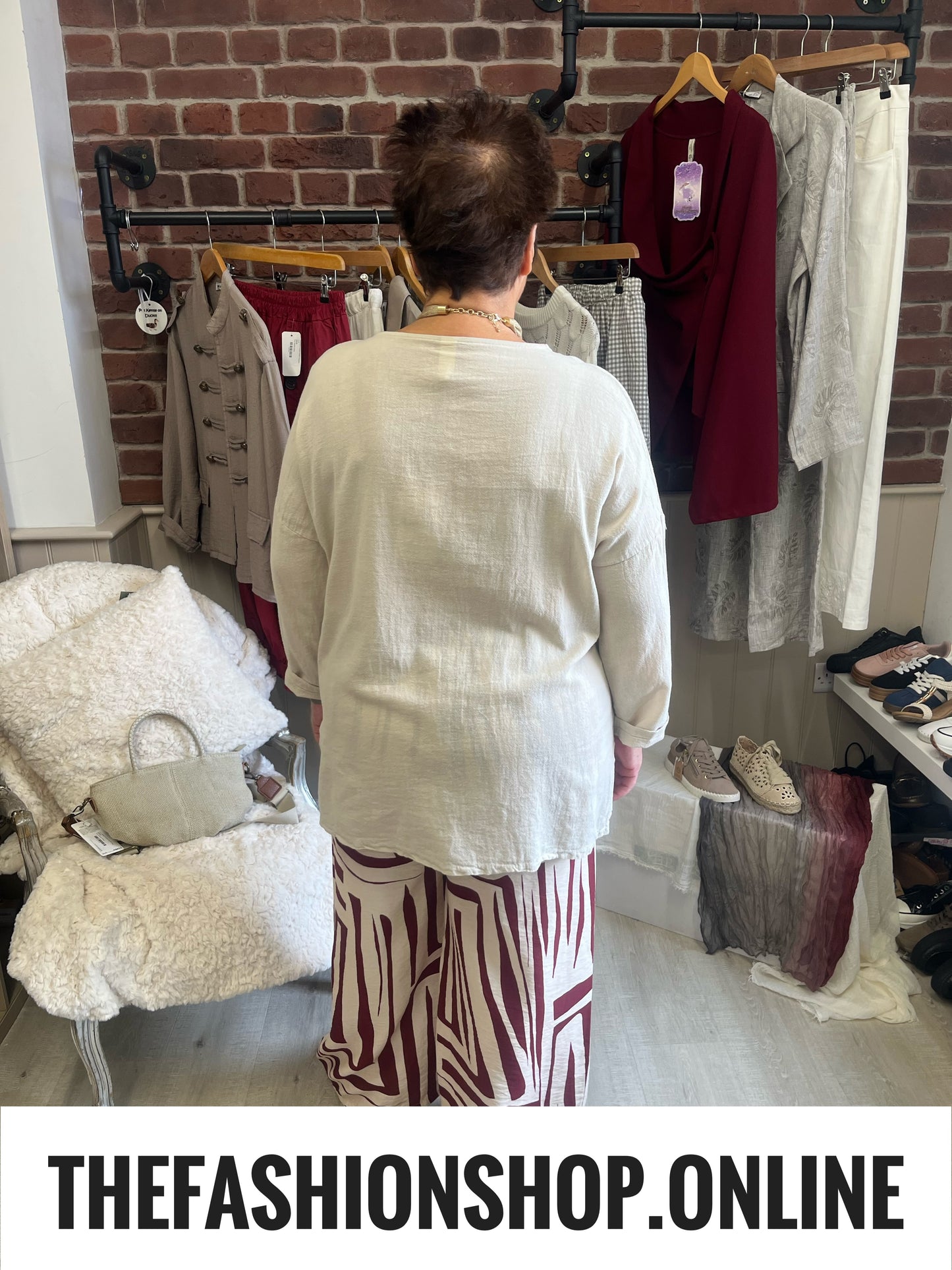 Ebony wine and cream wide leg trousers 10-16